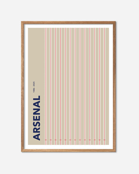 Arsenal fodbold plakat 2025 med minimalistisk design og egetræsramme