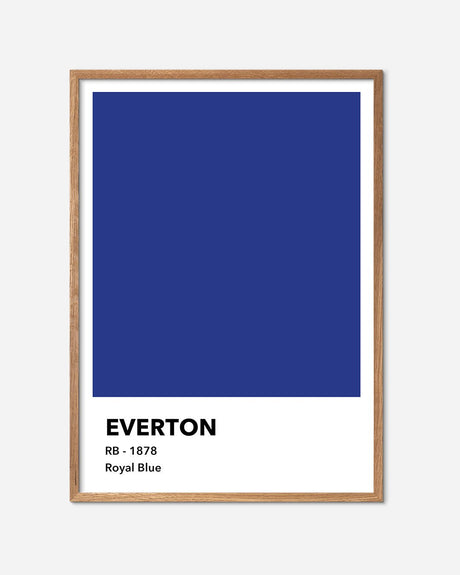 Everton royal blue fodbold plakat i egetræsramme, minimalistisk design