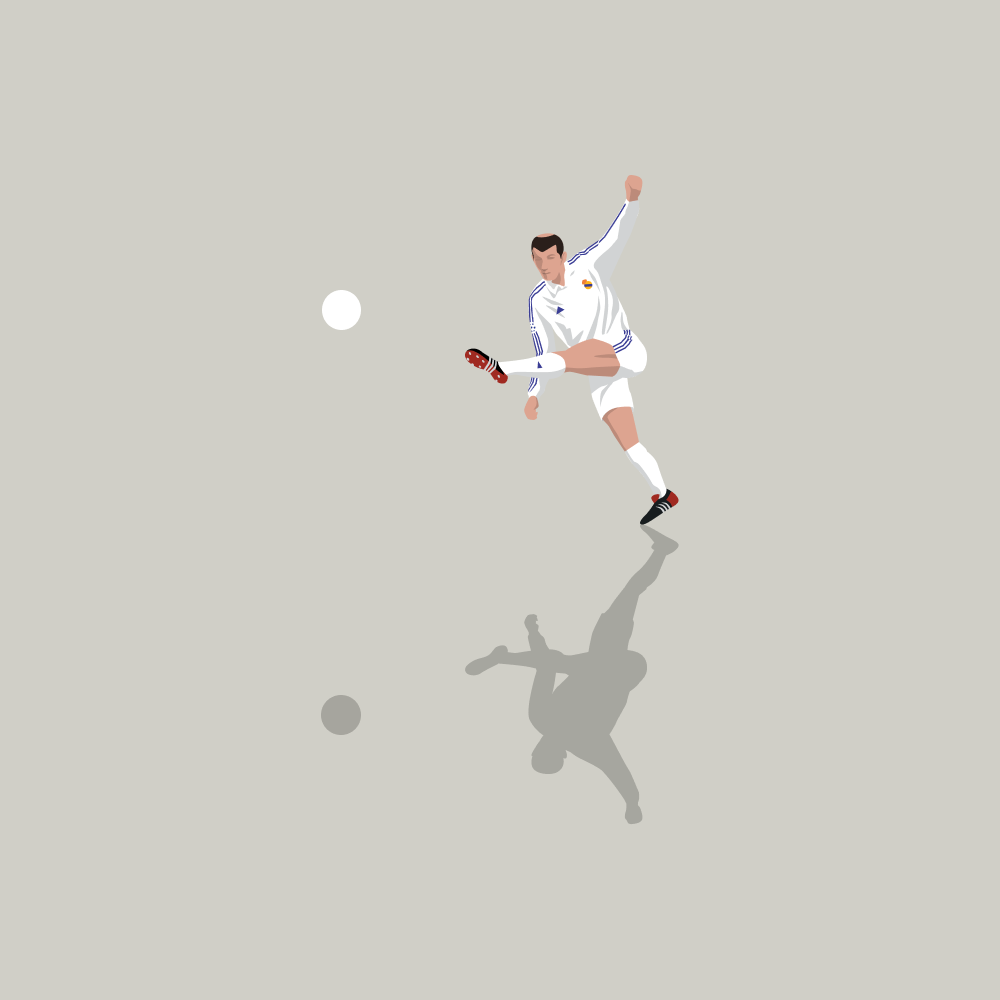 En illustreret Zinedine Zidane fra Great Moments plakat kollektionen med en beige baggrund