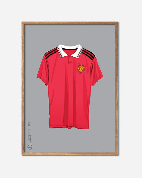 Manchester United fodboldtrøje 2022/23 plakat med egetræsramme, moderne vægkunst