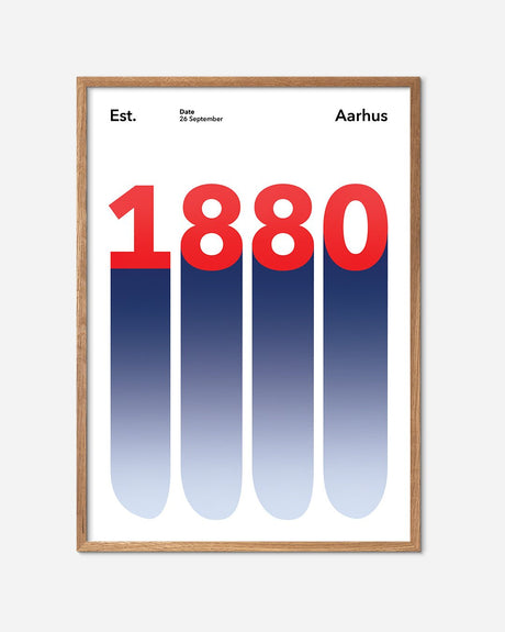 En AGF fodbold plakat med deres etableringsår 1880 fra Established kollektionen i en egetræsramme - Olé Olé