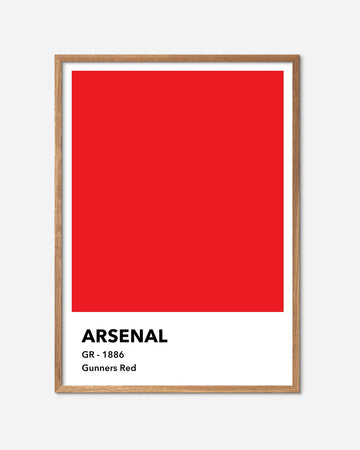 En Arsenal F.C. fodbold plakat med deres røde farve fra Colors kollektionen i en egetræsramme - Olé Olé