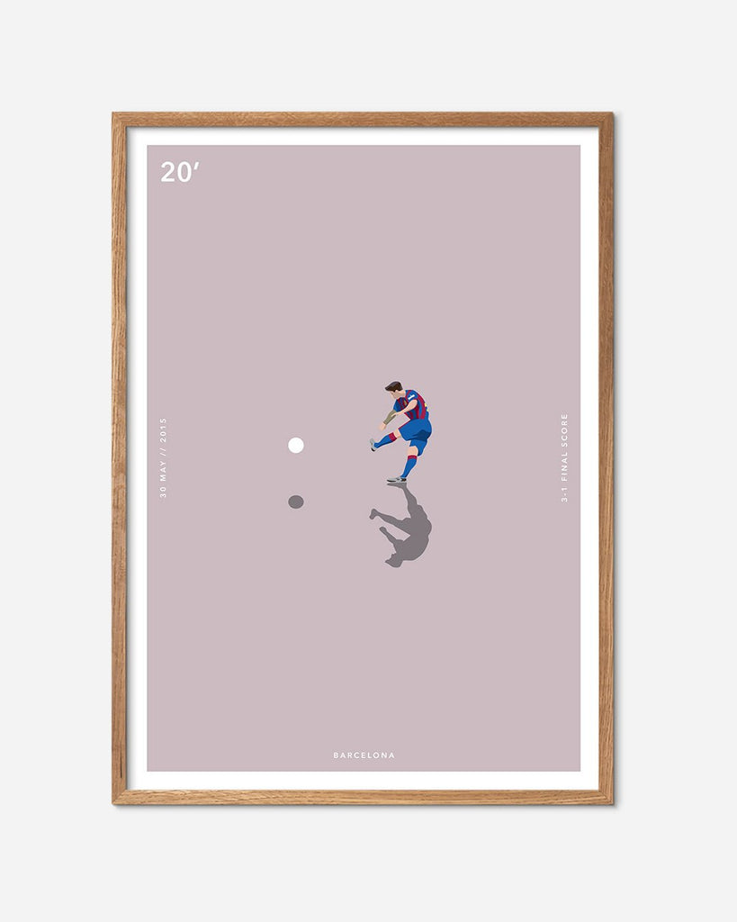 En F.C. Barcelona fodbold plakat med Lionel Messi fra Great Moments kollektionen i en egetræsramme - Olé Olé