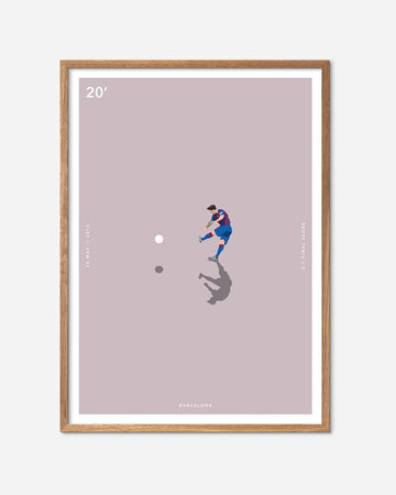 En F.C. Barcelona fodbold plakat med Lionel Messi fra Great Moments kollektionen i en egetræsramme - Olé Olé