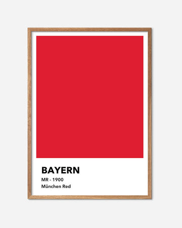 En Bayern München fodbold plakat med deres røde farve fra Colors kollektionen i en egetræsramme - Olé Olé
