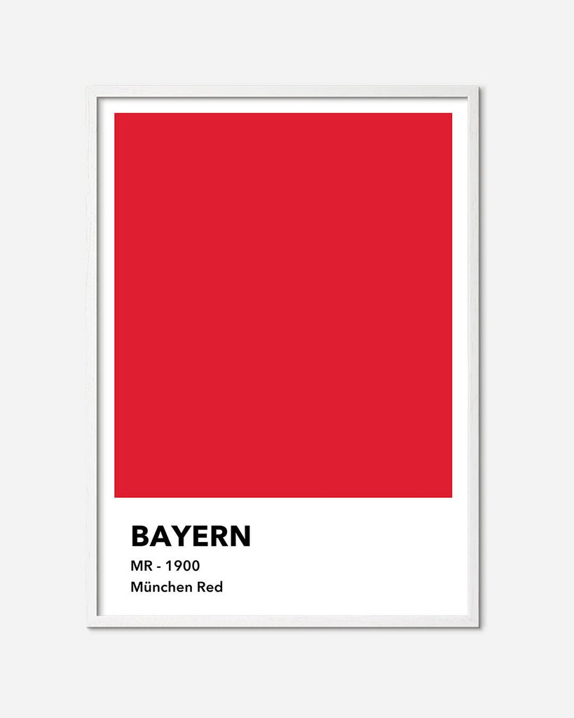 En Bayern München fodbold plakat med deres røde farve fra Colors kollektionen i en hvid egetræsramme - Olé Olé