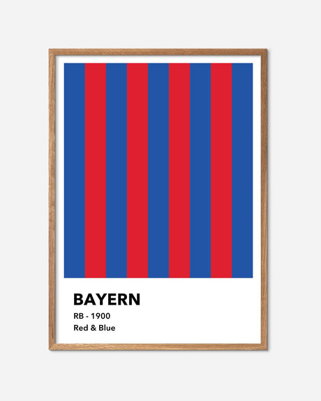Fodbold plakat med blå og røde lodrette striber, Bayern, træramme