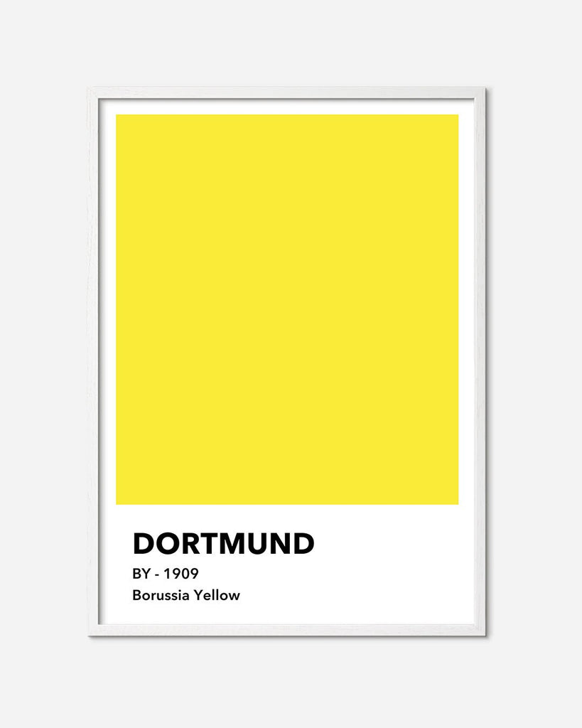En Borussia Yellow fodbold plakat med deres gule farve fra Colors kollektionen i en hvid egetræsramme - Olé Olé