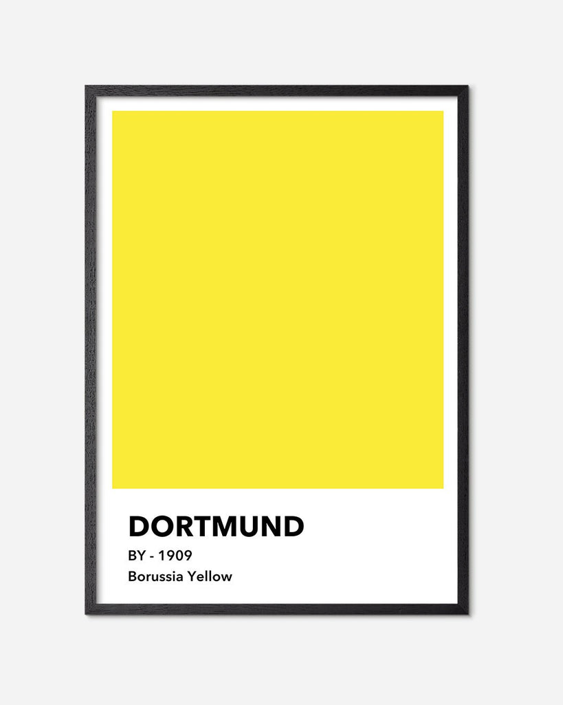En Borussia Yellow fodbold plakat med deres gule farve fra Colors kollektionen i en sort egetræsramme - Olé Olé