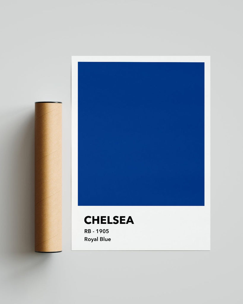 En Chelsea F.C. fodbold plakat med deres kongeblå farve fra Colors kollektionen ved siden af emballage - Olé Olé