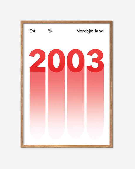 En F.C. Nordsjælland fodbold plakat med deres etableringsår 2003 fra Established kollektionen i en egetræsramme - Olé Olé