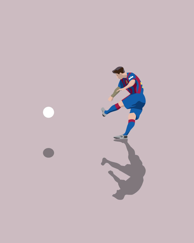 En F.C. Barcelona fodbold plakat med Lionel Messi fra Great Moments kollektionen zoomet ind - Olé Olé