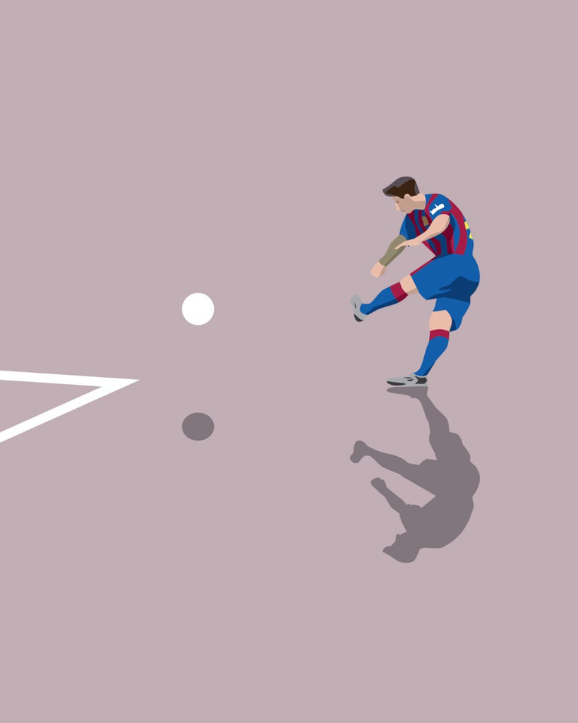En F.C. Barcelona fodbold plakat med Lionel Messi fra lagersalg zoomet ind - Olé Olé