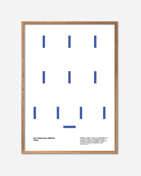 Minimalistisk fodbold plakat af F.C. København 2023/24 holdet i egetræsramme