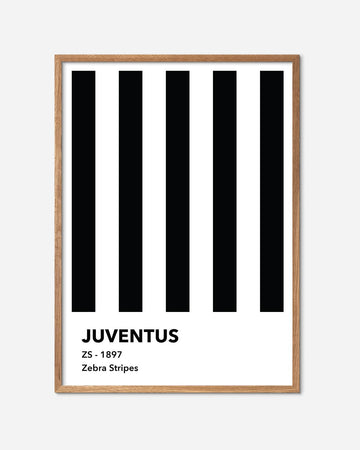 En Juventus F.C. fodbold plakat med deres zebra striber fra Colors kollektionen i en egetræsramme - Olé Olé