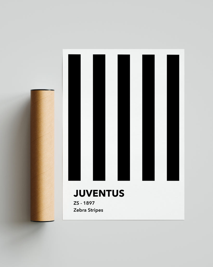 En Juventus F.C. fodbold plakat med deres zebra striber fra Colors kollektionen ved siden af emballage - Olé Olé