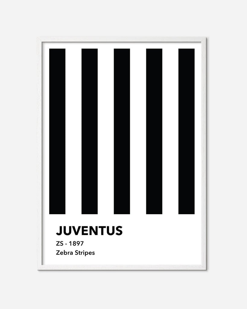 En Juventus F.C. fodbold plakat med deres zebra striber fra Colors kollektionen i en hvid egetræsramme - Olé Olé