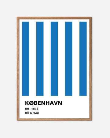 En KB fodbold plakat med deres blå og hvide striber fra Colors kollektionen i en egetræsramme - Olé Olé