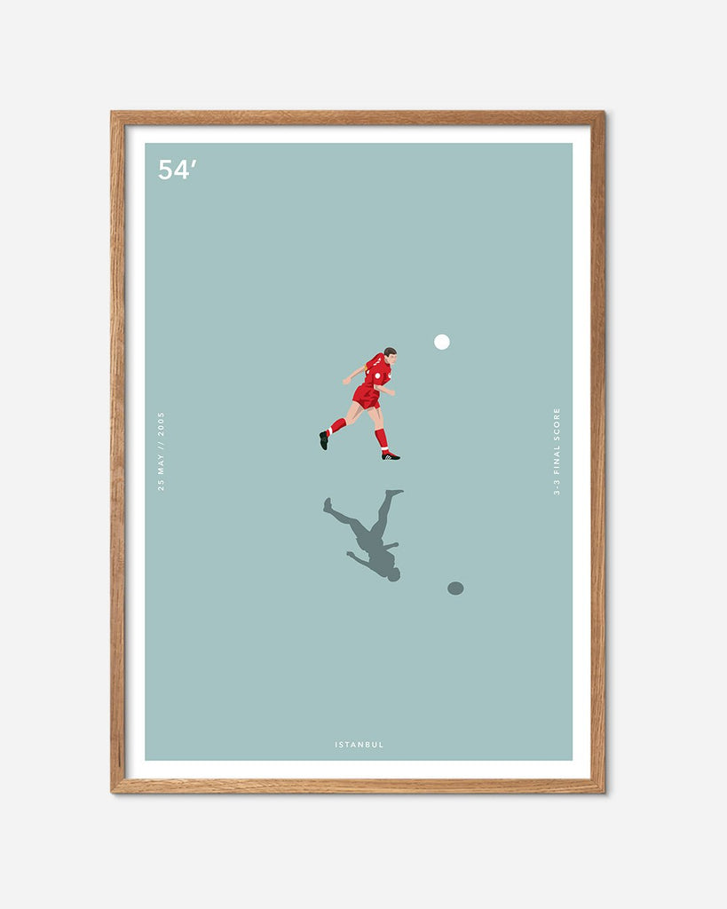 En Liverpool F.C. fodbold plakat med Steven Gerrard fra Great Moments kollektionen i en egetræsramme - Olé Olé