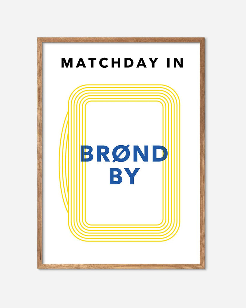 En Brøndby I.F. fodbold plakat med Brøndby Stadion fra Matchday kollektionen i en egetræsramme - Olé Olé