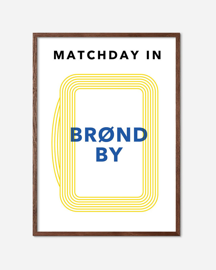 En Brøndby I.F. fodbold plakat med Brøndby Stadion fra Matchday kollektionen i en mørk egetræsramme - Olé Olé