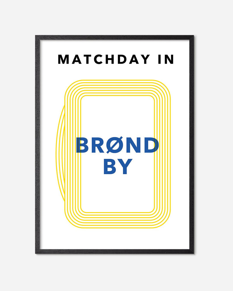 En Brøndby I.F. fodbold plakat med Brøndby Stadion fra Matchday kollektionen i en sort egetræsramme - Olé Olé