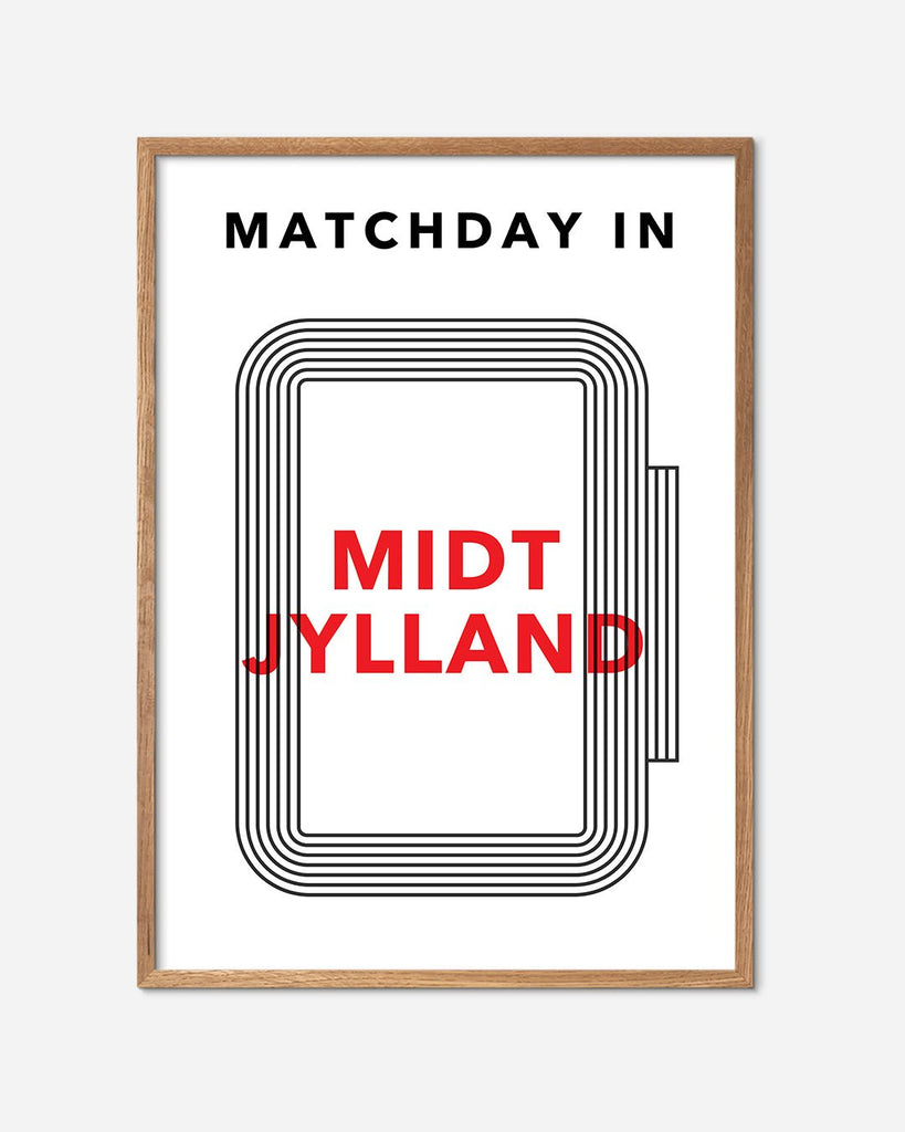 En midtjylland fodbold plakat med midtjyllands stadion fra Matchday kollektionen i en egetræsramme - Olé Olé