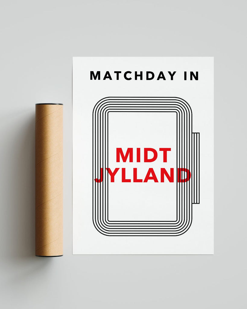 En midtjylland fodbold plakat med midtjyllands stadion fra Matchday kollektionen ved siden af emballage - Olé Olé