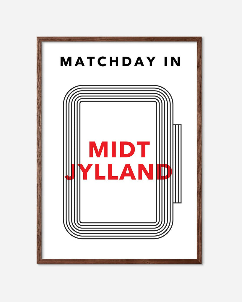 En midtjylland fodbold plakat med midtjyllands stadion fra Matchday kollektionen i en mørk egetræsramme - Olé Olé