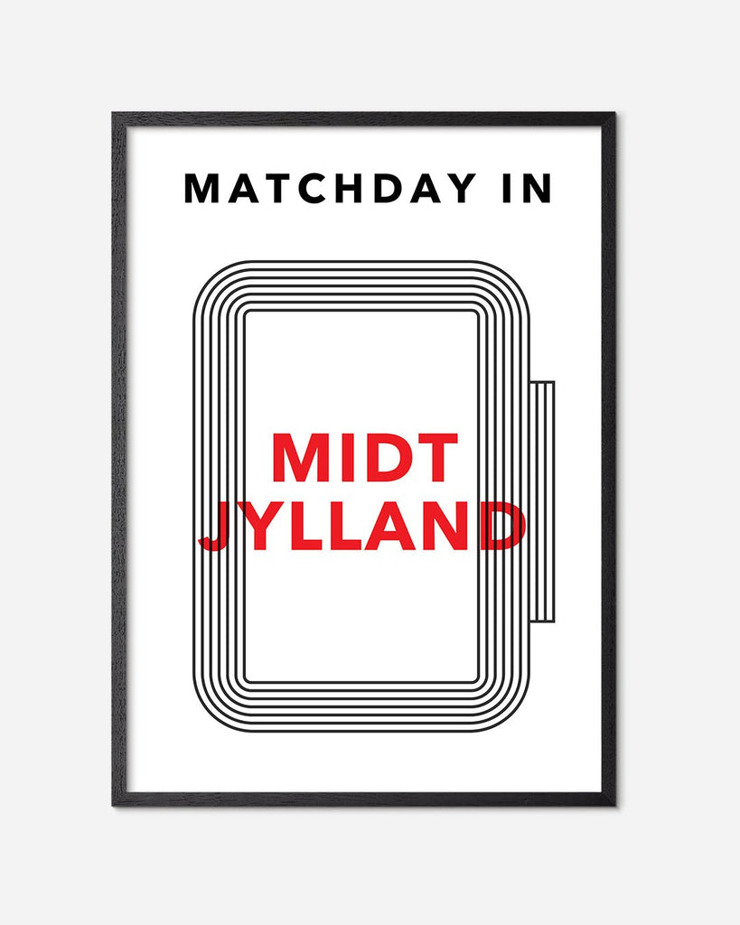 En midtjylland fodbold plakat med midtjyllands stadion fra Matchday kollektionen i en sort egetræsramme - Olé Olé