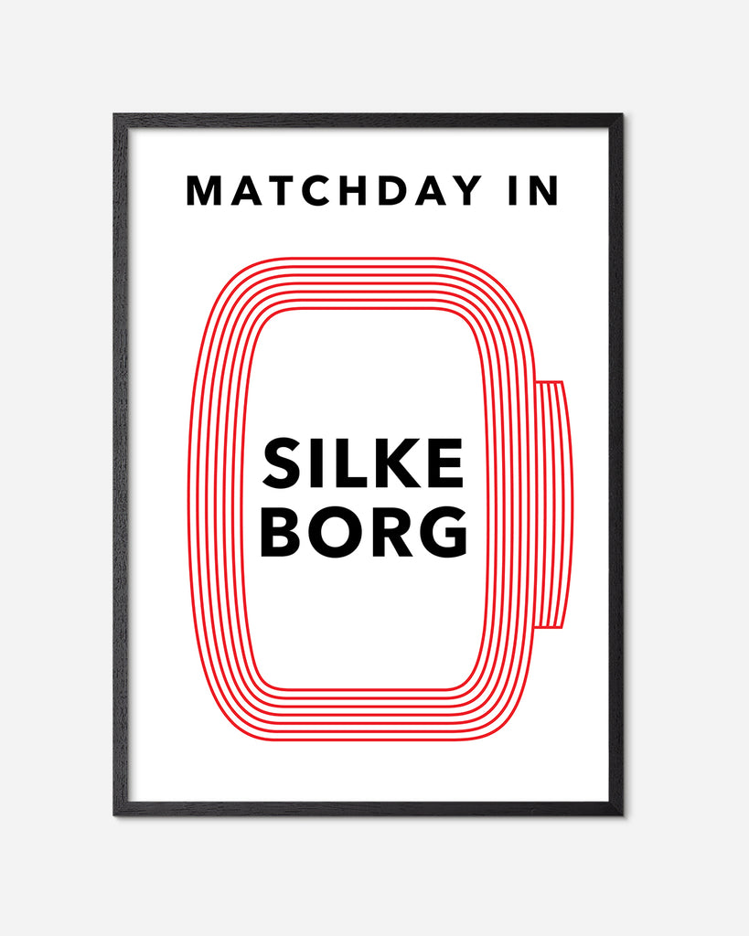 En Silkeborg I.F. fodbold plakat med Jyske Park fra Matchday kollektionen i en sort egetræsramme - Olé Olé