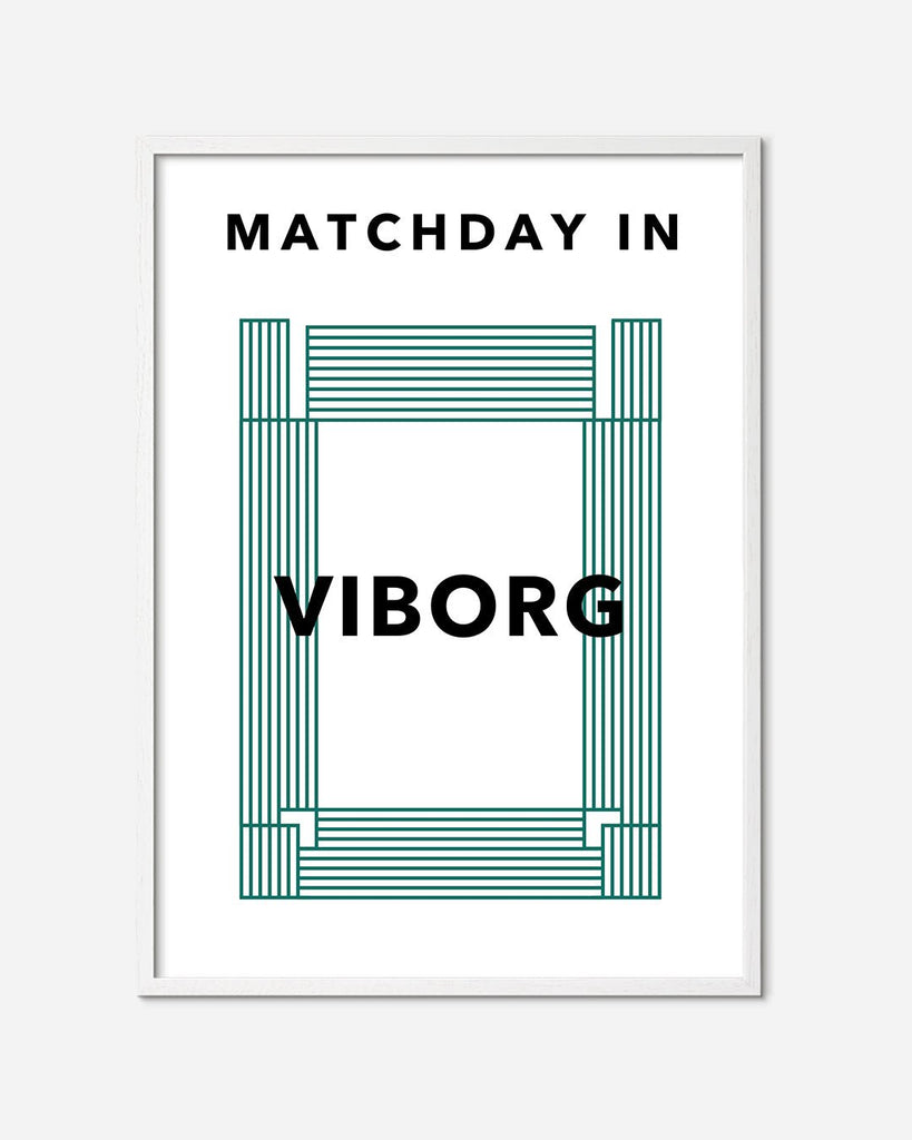 En Viborg F.F. fodbold plakat med Viborg Stadion fra Matchday kollektionen i en hvid egetræsramme - Olé Olé