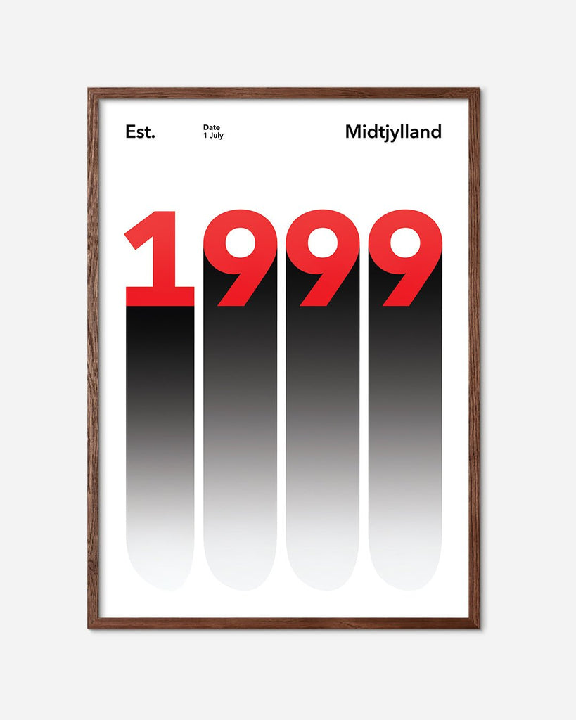 En Midtjylland fodbold plakat med deres etableringsår 1999 fra Established kollektionen i en mørk egetræsramme - Olé Olé