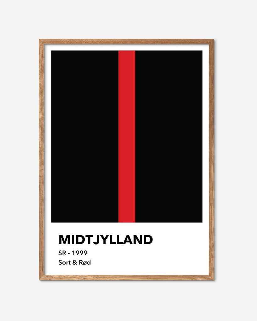 En Midtjylland fodbold plakat med deres sorte og røde farve fra Colors kollektionen i en egetræsramme - Olé Olé