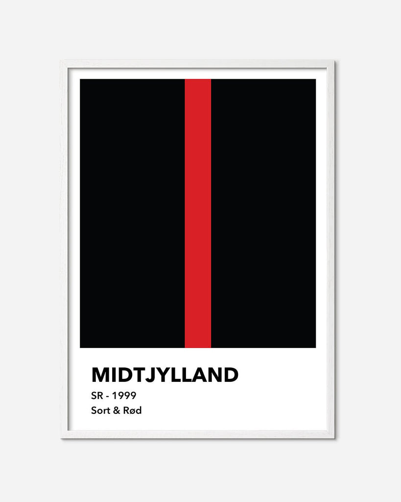 En Midtjylland fodbold plakat med deres sorte og røde farve fra Colors kollektionen i en hvid egetræsramme - Olé Olé
