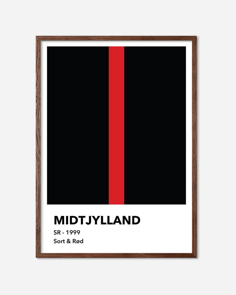 En Midtjylland fodbold plakat med deres sorte og røde farve fra Colors kollektionen i en mørk egetræsramme - Olé Olé