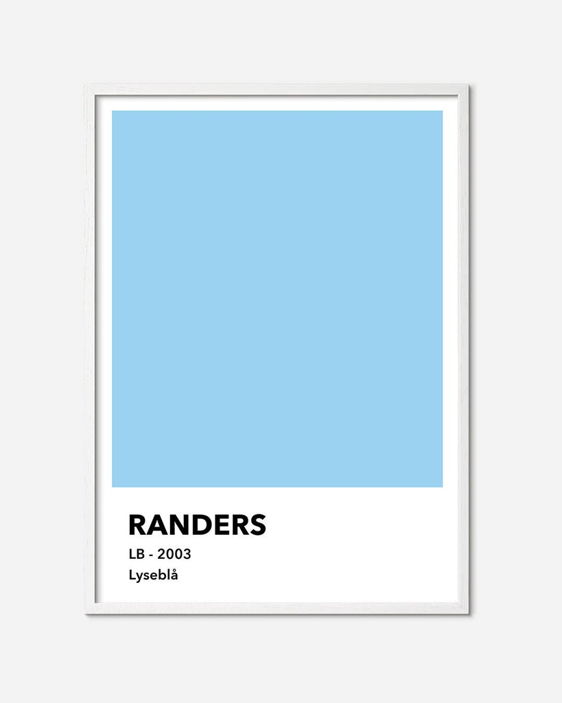 En Randers F.C. fodbold plakat med deres lyseblå farve fra Colors kollektionen i en hvid egetræsramme - Olé Olé