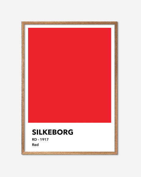 En Silkeborg I.F. fodbold plakat med deres røde farve fra Colors kollektionen i en egetræsramme - Olé Olé