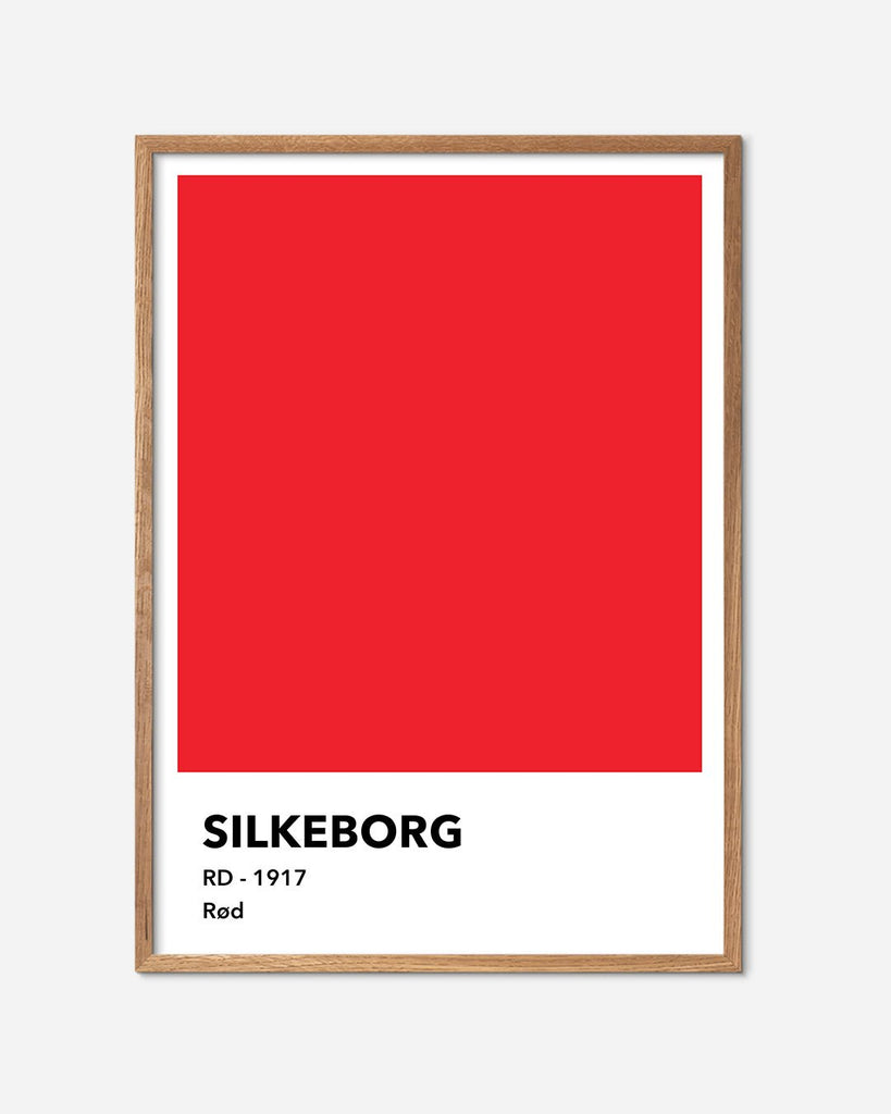 En Silkeborg I.F. fodbold plakat med deres røde farve fra Colors kollektionen i en egetræsramme - Olé Olé