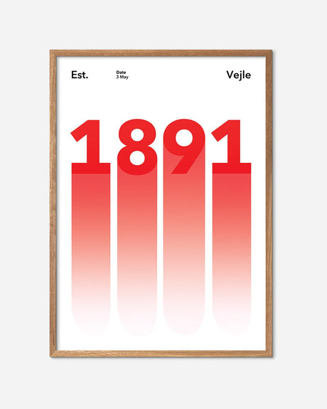 En VB fodbold plakat med deres etableringsår 1891 fra Established kollektionen i en egetræsramme - Olé Olé