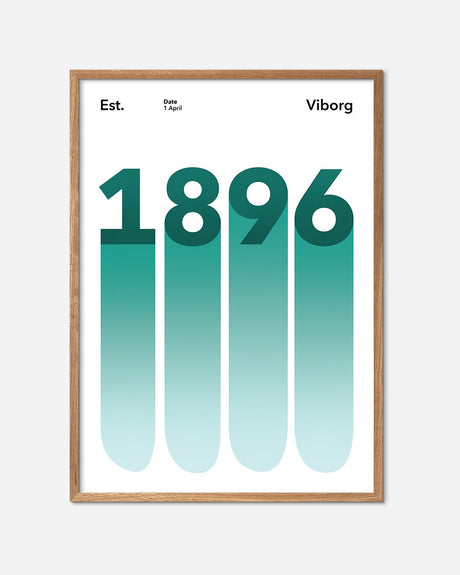 En Viborg F.F. fodbold plakat med deres etableringsår 1896 fra Established kollektionen i en egetræsramme - Olé Olé