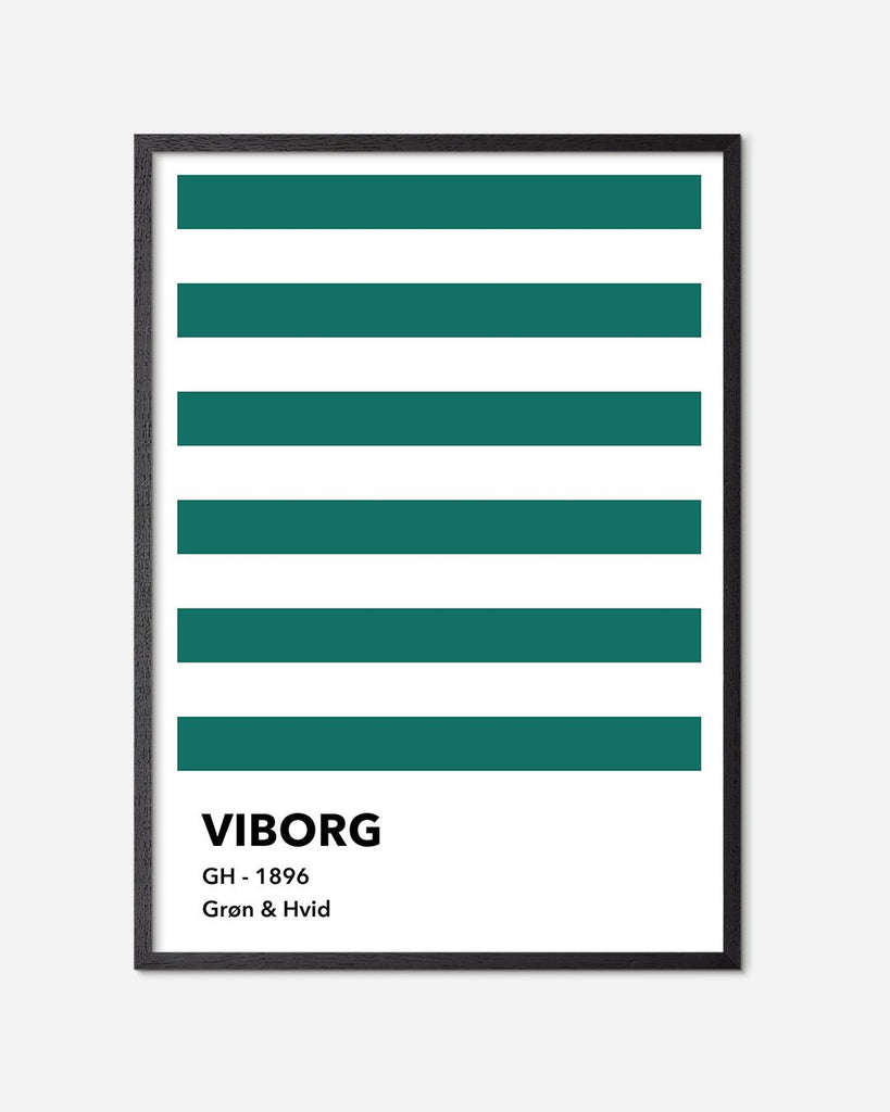 En Viborg F.F. fodbold plakat med deres grønne og hvide striber fra Colors kollektionen i en sort egetræsramme - Olé Olé