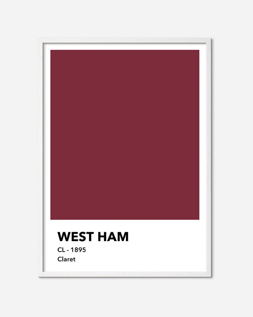 En West Ham F.C. fodbold plakat med deres bordeaux farve fra Colors kollektionen i en hvid egetræsramme - Olé Olé