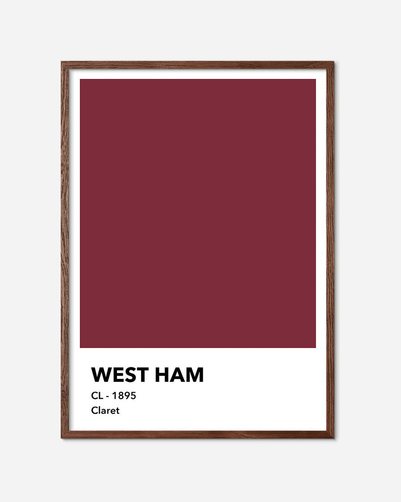 En West Ham F.C. fodbold plakat med deres bordeaux farve fra Colors kollektionen i en mørk egetræsramme - Olé Olé