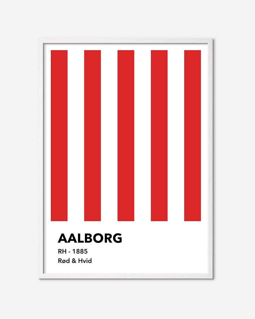 En Aab fodbold plakat med deres røde og hvide striber fra Colors kollektionen i en hvid egetræsramme - Olé Olé