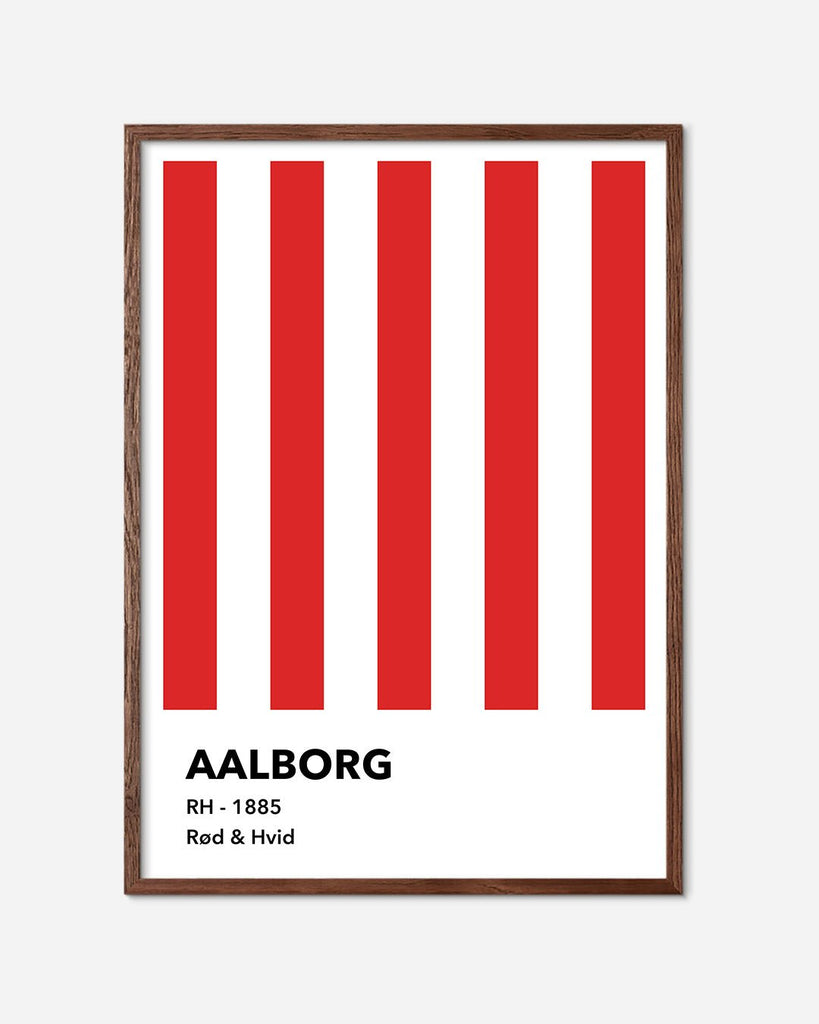 En Aab fodbold plakat med deres røde og hvide striber fra Colors kollektionen i en mørk egetræsramme - Olé Olé