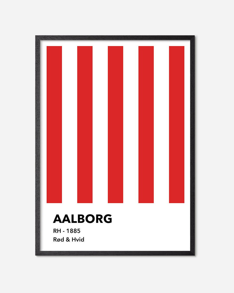 En Aab fodbold plakat med deres røde og hvide striber fra Colors kollektionen i en sort egetræsramme - Olé Olé